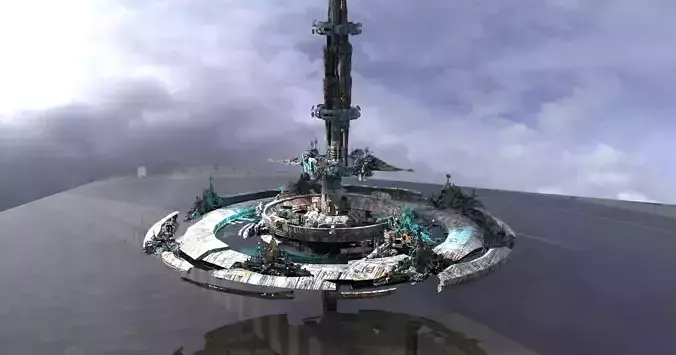 Cloud City Ringed city hub Low-poly 3D model
