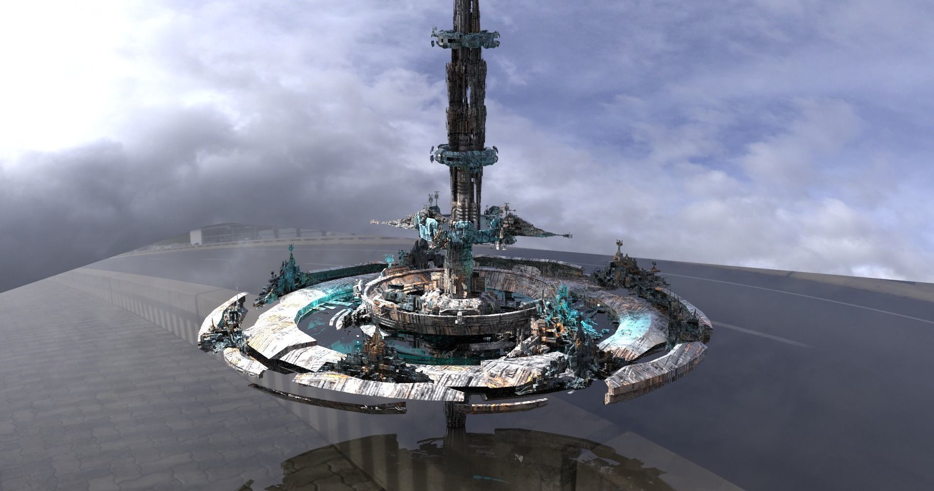 Cloud City Ringed city hub Low-poly 3D model_1