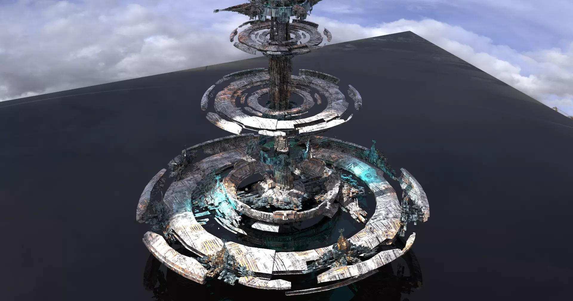 Cloud city island Cycle Ringed capital  Low-poly 3D model_0