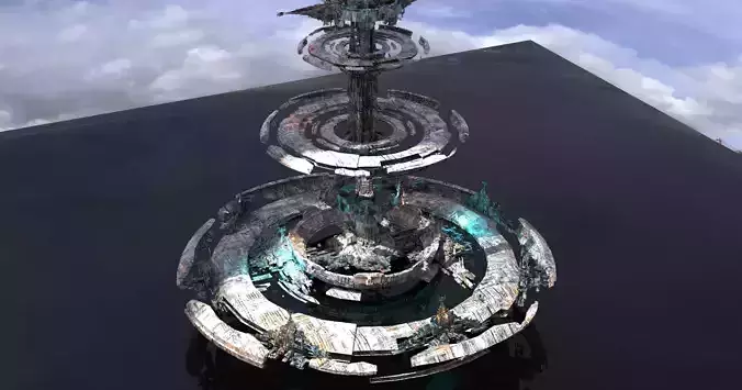 Cloud city island Cycle Ringed capital  Low-poly 3D model