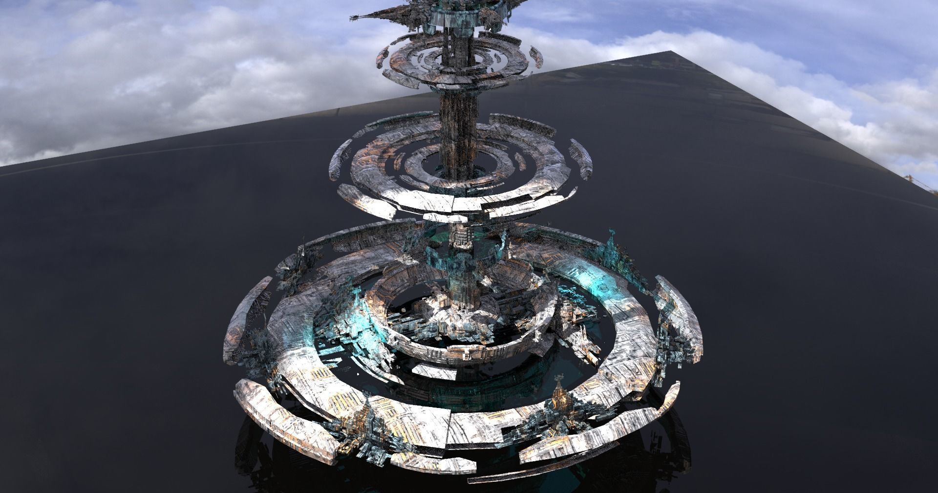Cloud city island Cycle Ringed capital  Low-poly 3D model_1