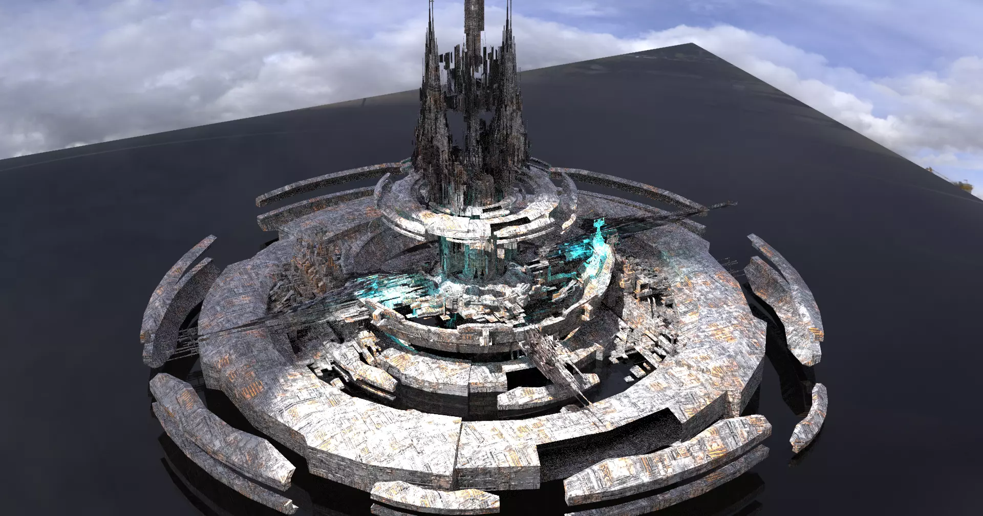 Cyberpunk island Cycle Ringed capital Low-poly 3D model_0