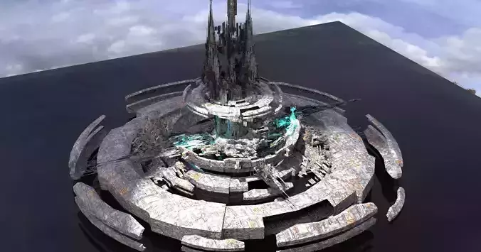 Cyberpunk island Cycle Ringed capital Low-poly 3D model