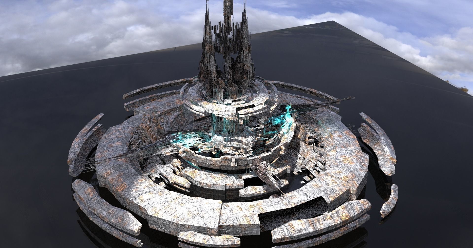 Cyberpunk island Cycle Ringed capital Low-poly 3D model_1