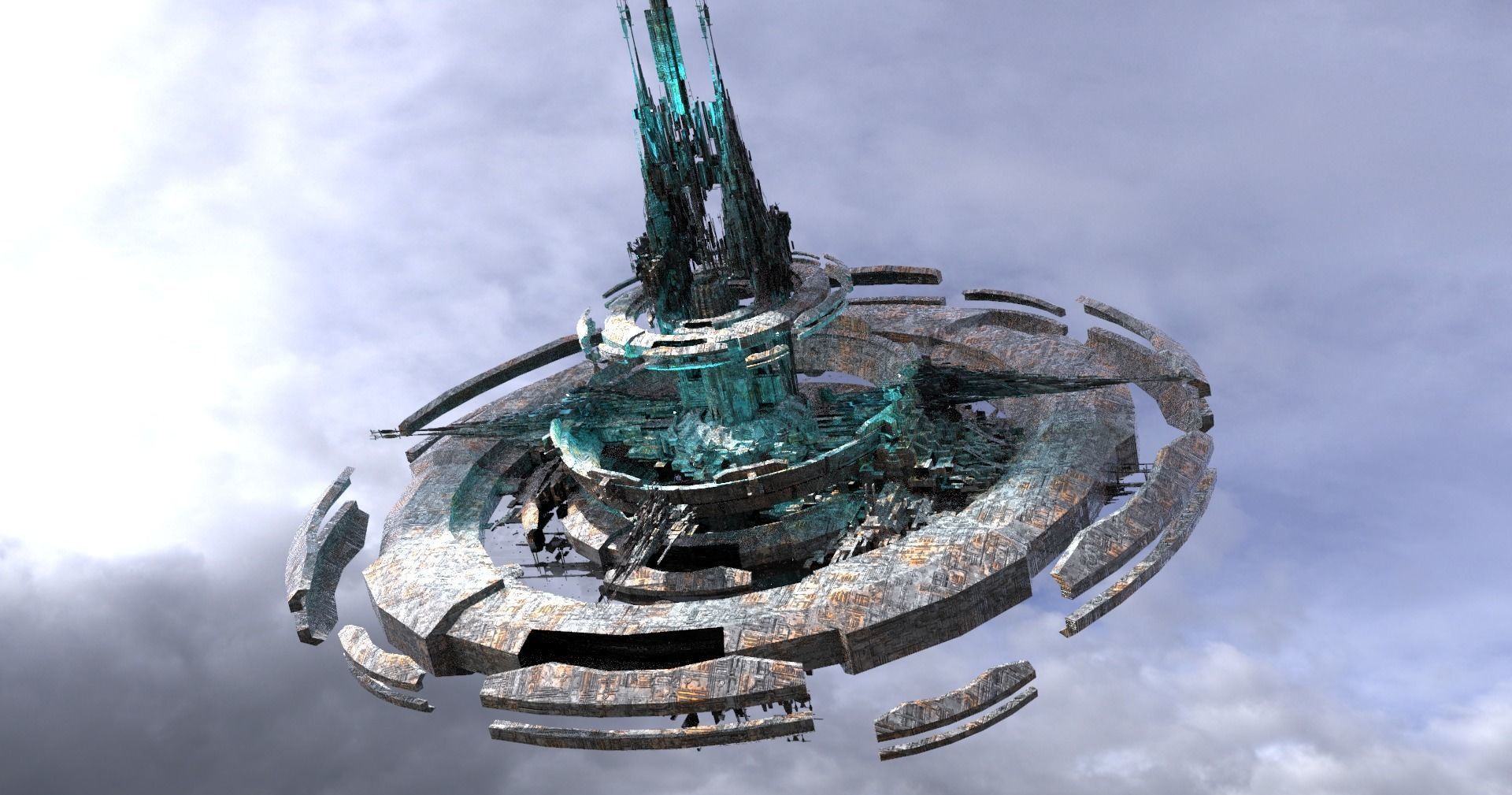 Cycle Ringed capital Floating ship  Low-poly 3D model_1