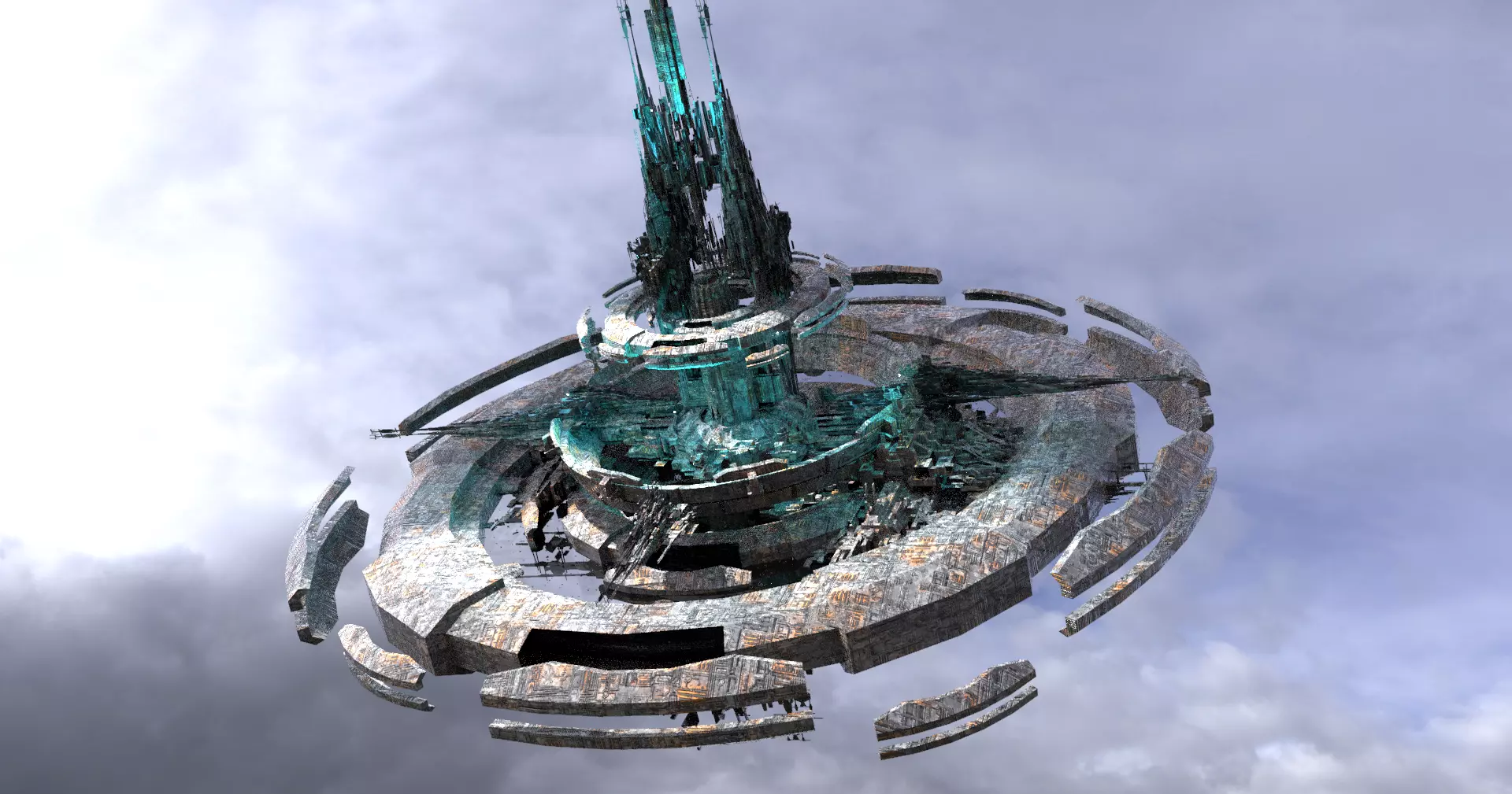 Cycle Ringed capital Floating ship  Low-poly 3D model_0