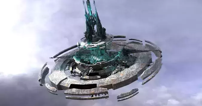 Cycle Ringed capital Floating ship  Low-poly 3D model