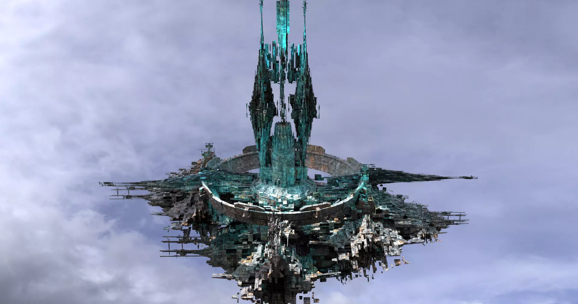 Cycle Ringed capital Floating ship 2  Low-poly 3D model_0