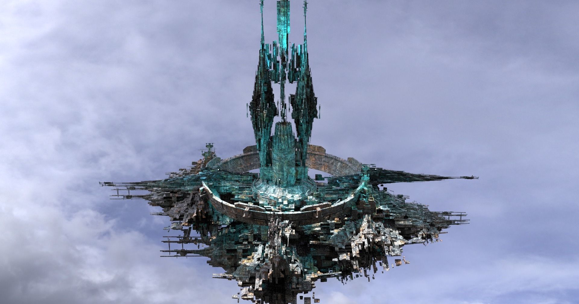 Cycle Ringed capital Floating ship 2  Low-poly 3D model_1