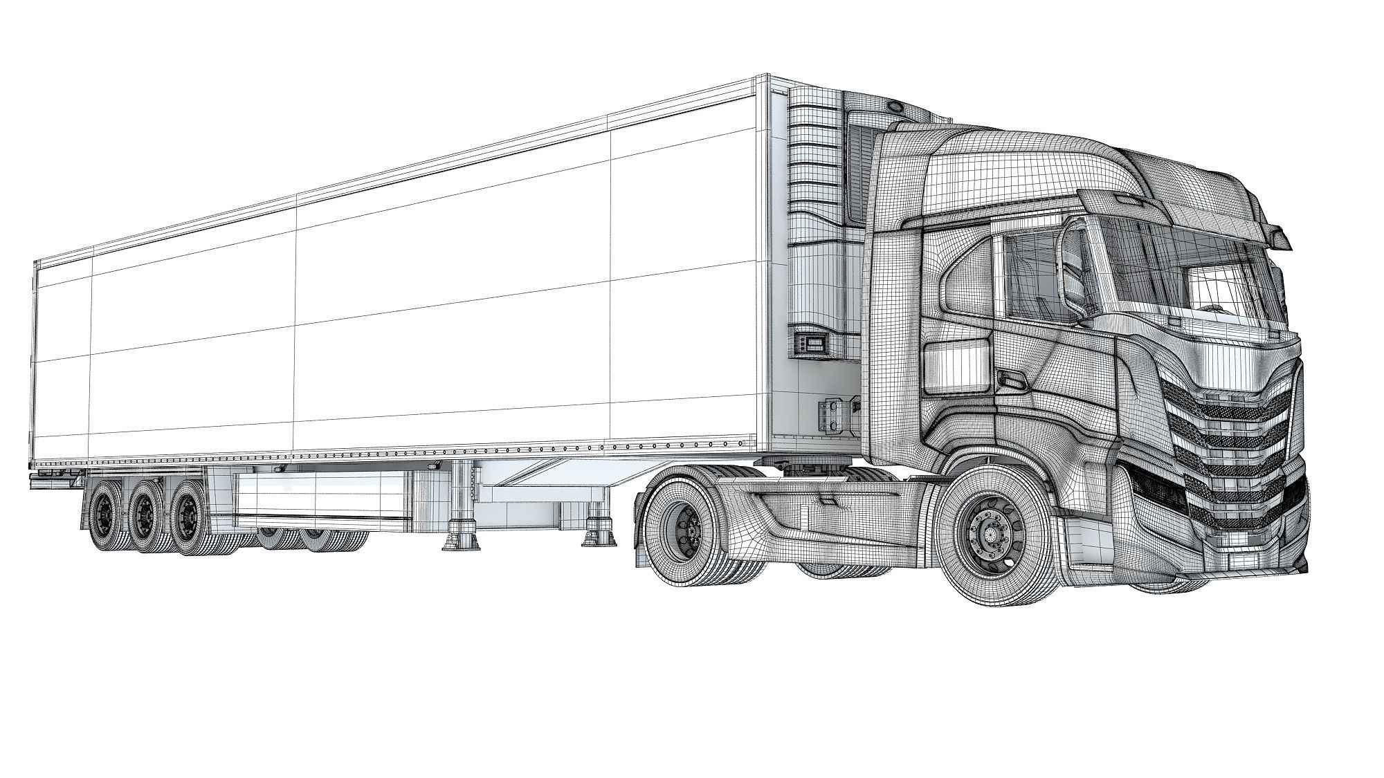 Truck with Refrigerator Trailer 3D model_19
