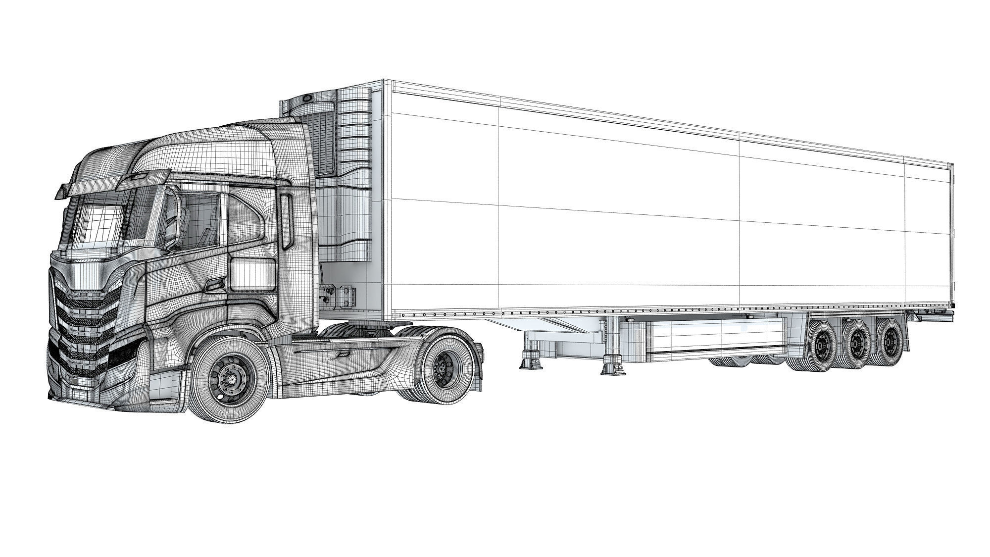 Truck with Refrigerator Trailer 3D model_16