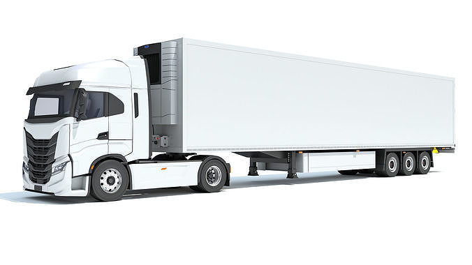 Truck with Refrigerator Trailer 3D model 2