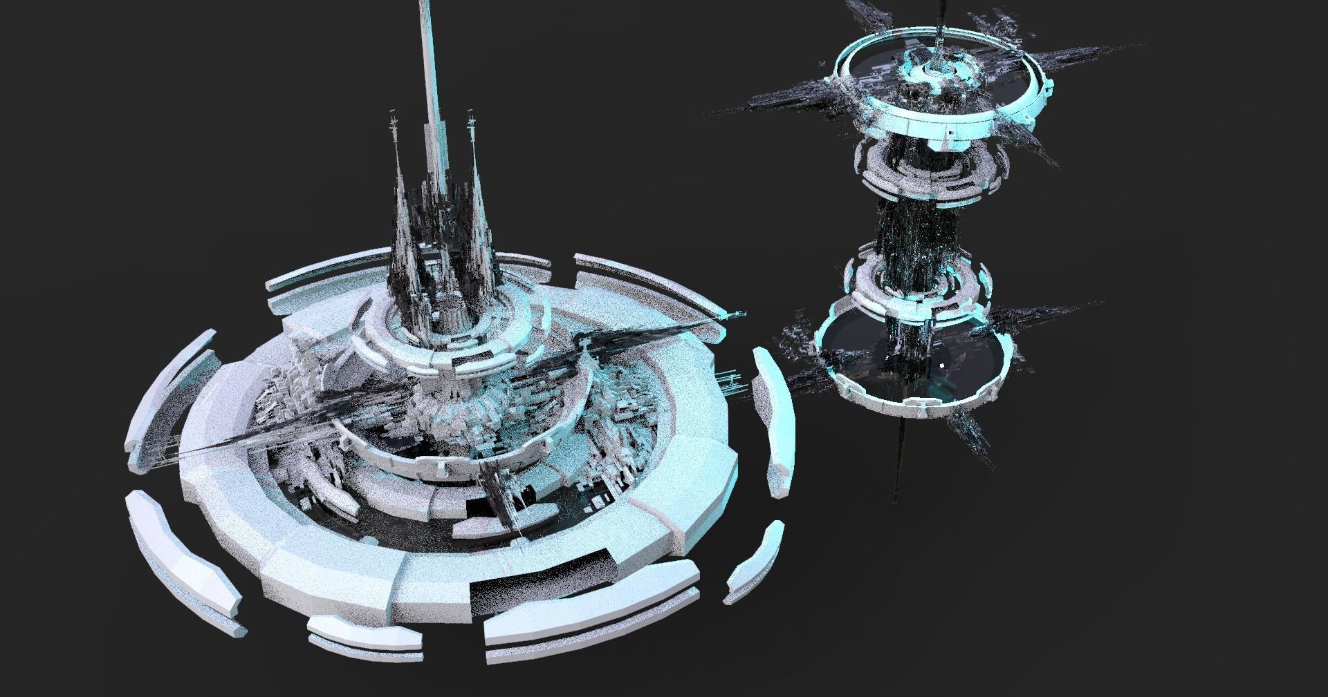 Hourglass Tide turner Tower 2 island cities Low-poly 3D model_1