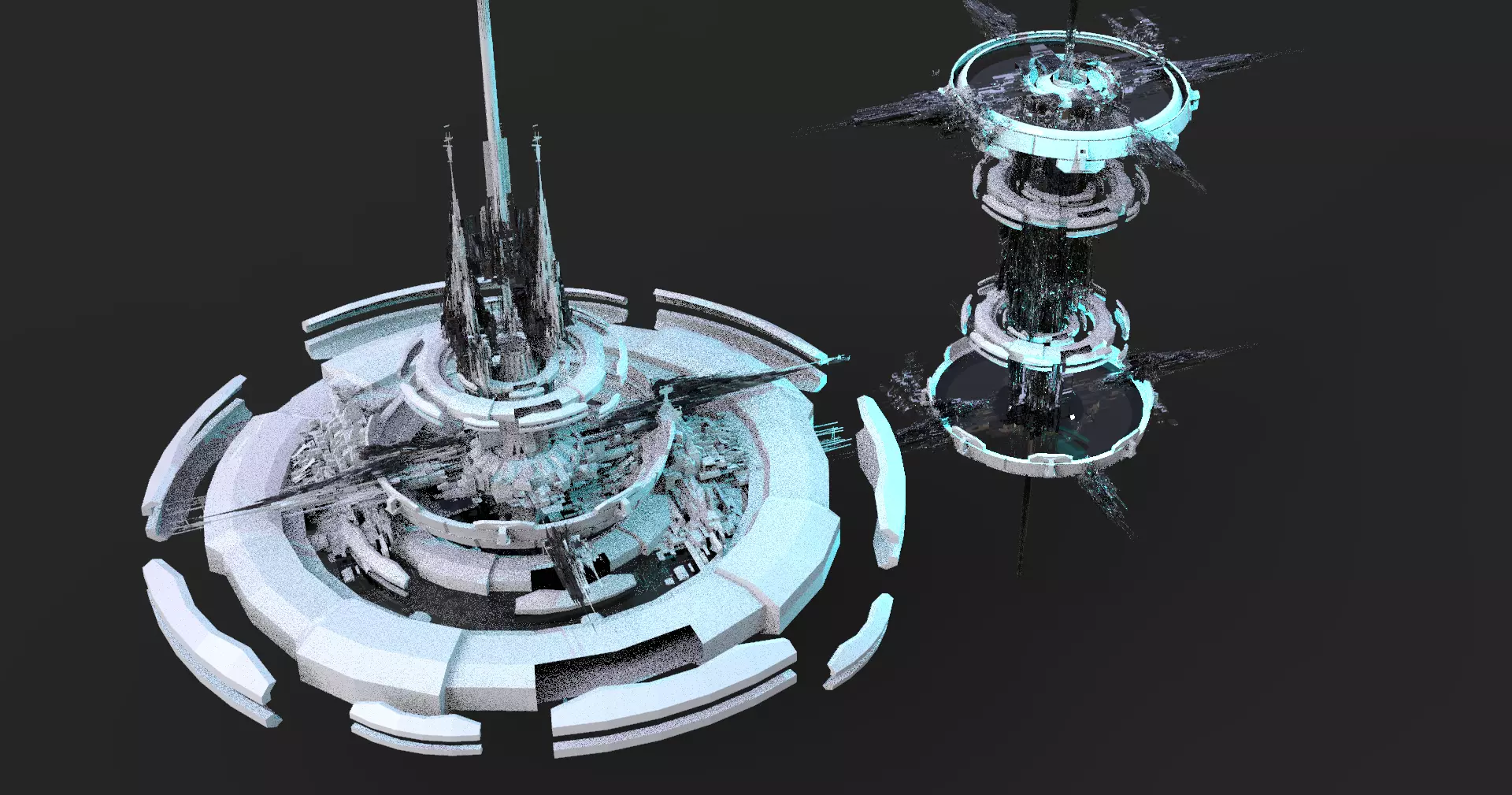 Hourglass Tide turner Tower 2 island cities Low-poly 3D model_0