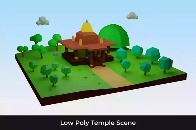 Low Poly Temple Scene 3D Model