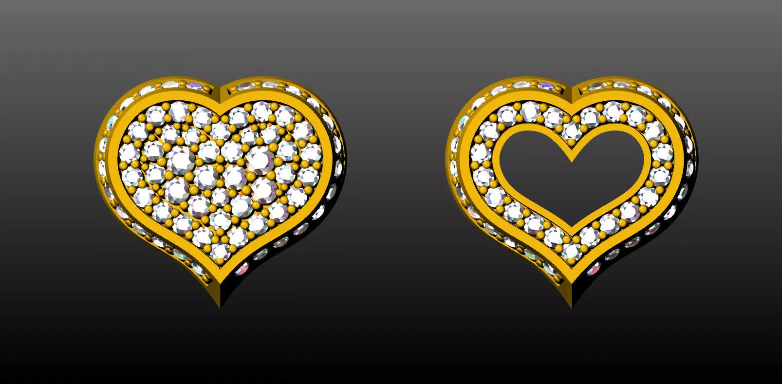 Pave heart diamond earring 3D print model_0