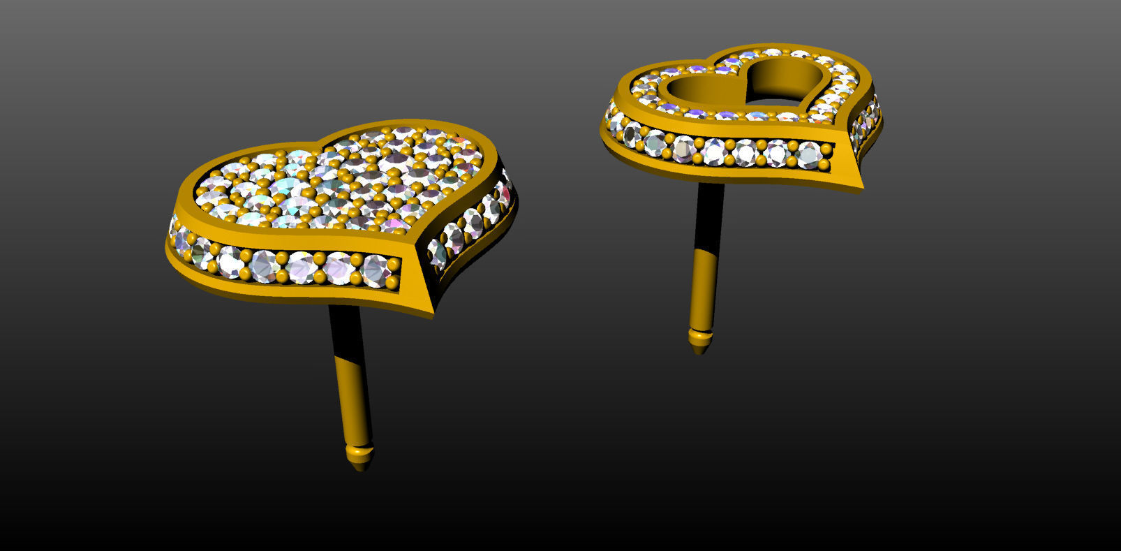 Pave heart diamond earring 3D print model_1