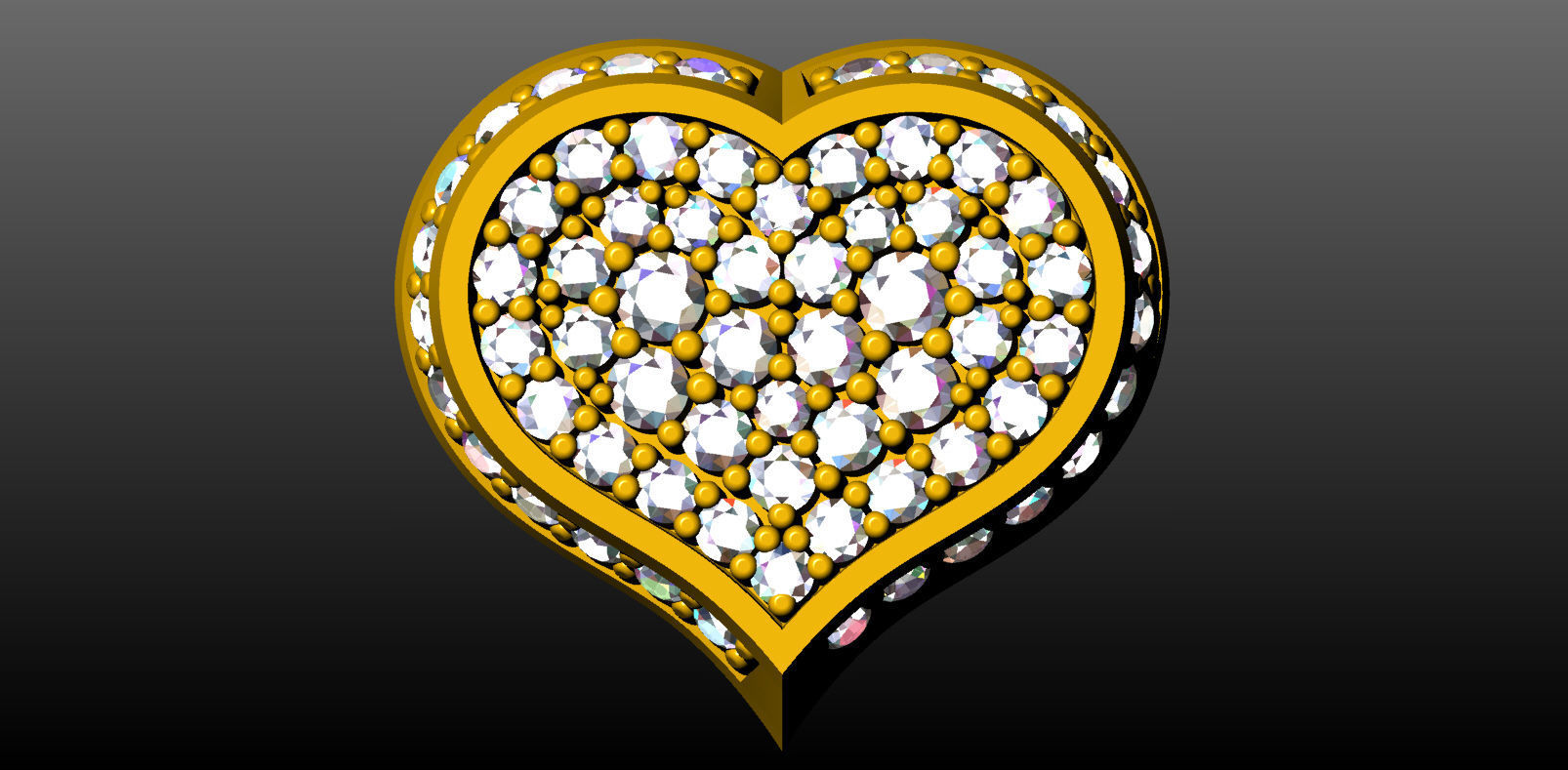 Pave heart diamond earring 3D print model_2