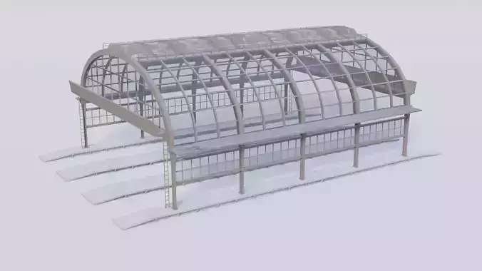 Train platform hall in girder and truss construction