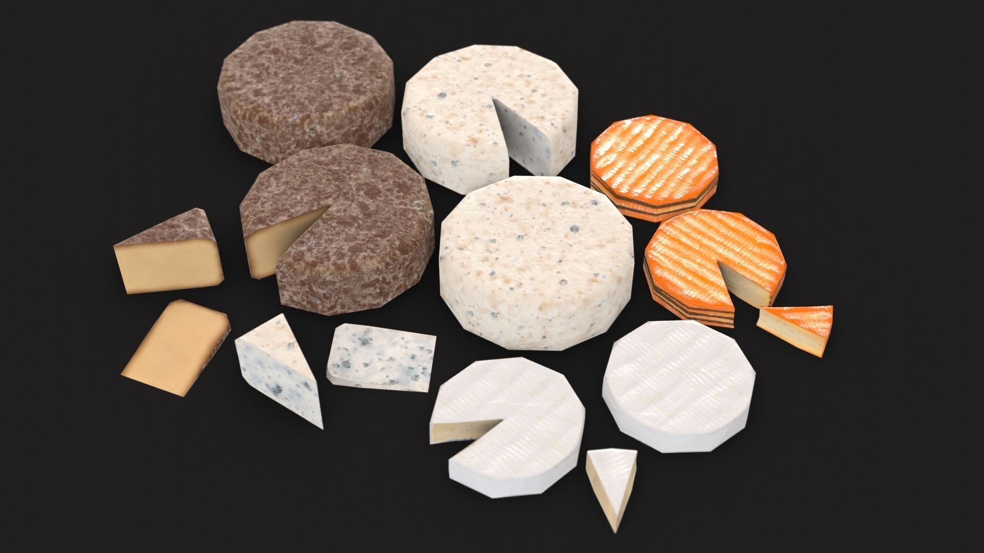 Cheese Food Set Low-poly 3D model_9