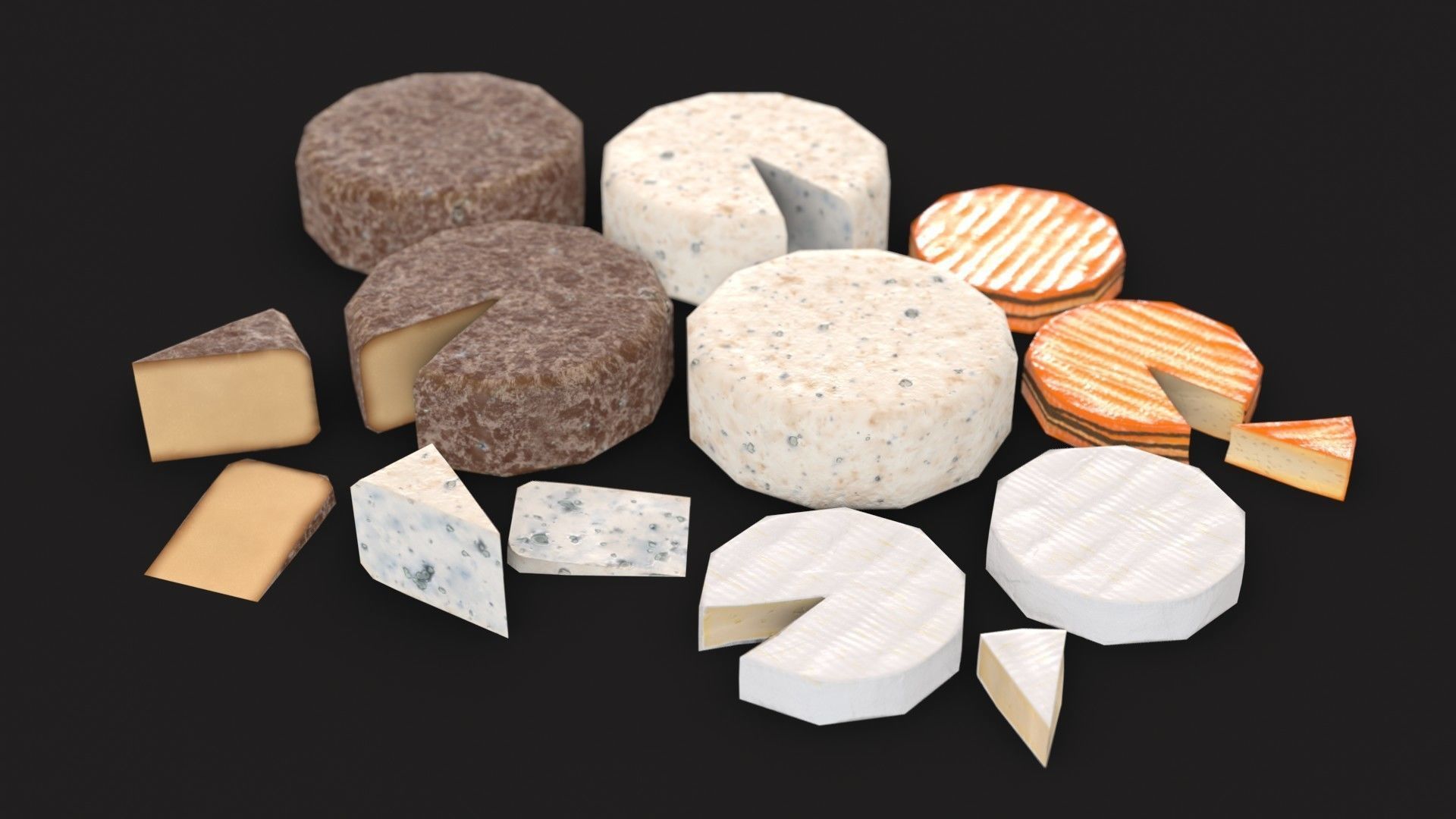 Cheese Food Set Low-poly 3D model_1