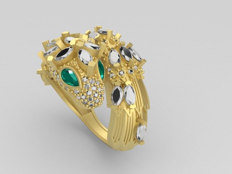 snake ring with big stones  3D print model_1