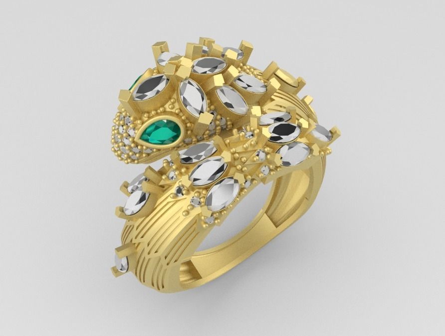 snake ring with big stones  3D print model_2