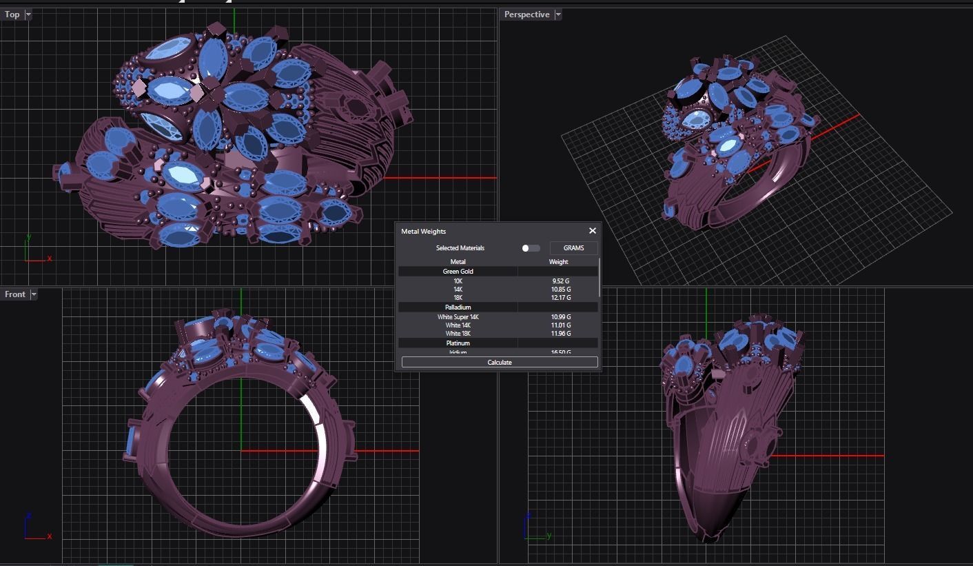 snake ring with big stones  3D print model_3