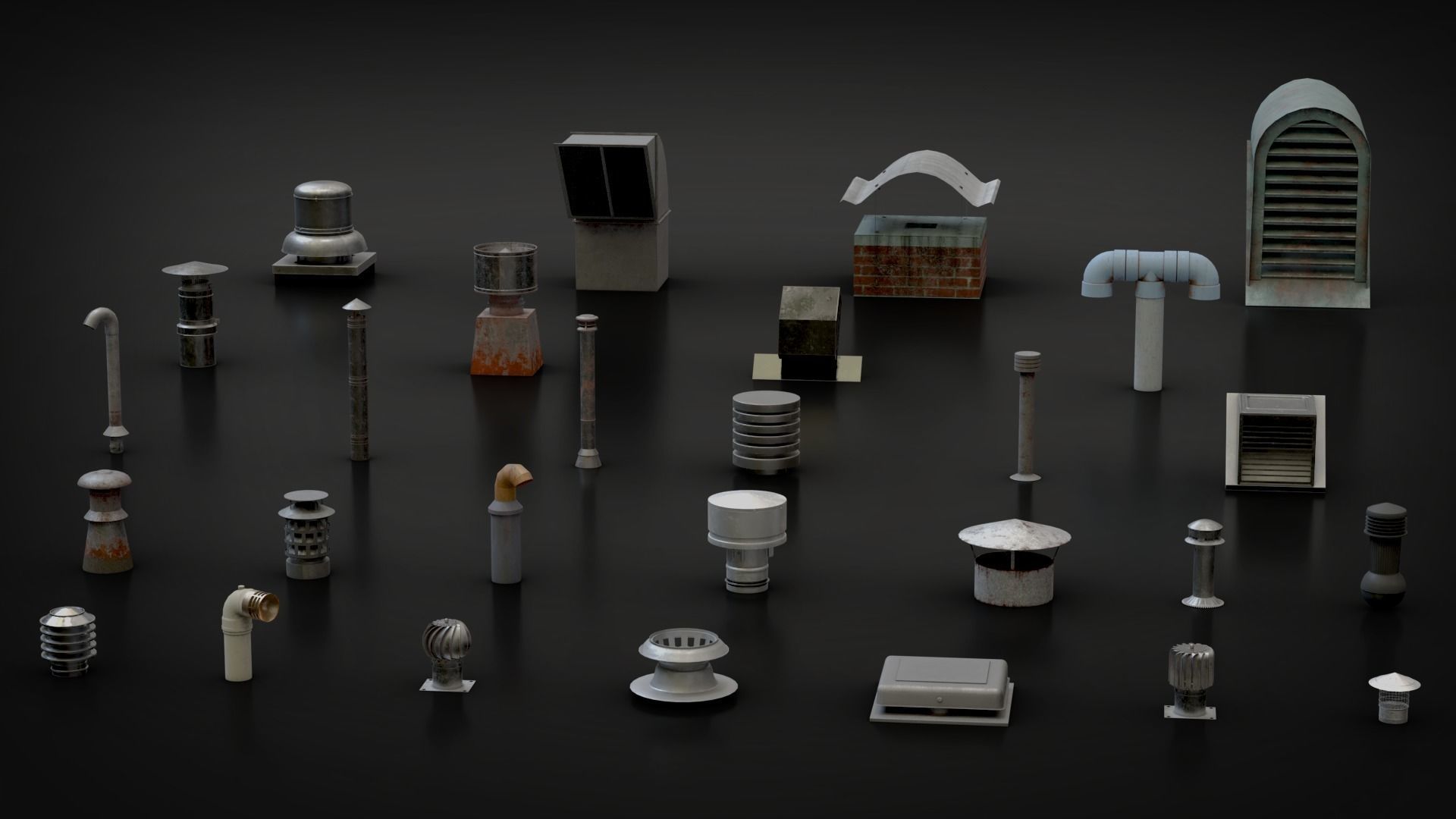 Roof Vent Set 01 Low-poly 3D model_2