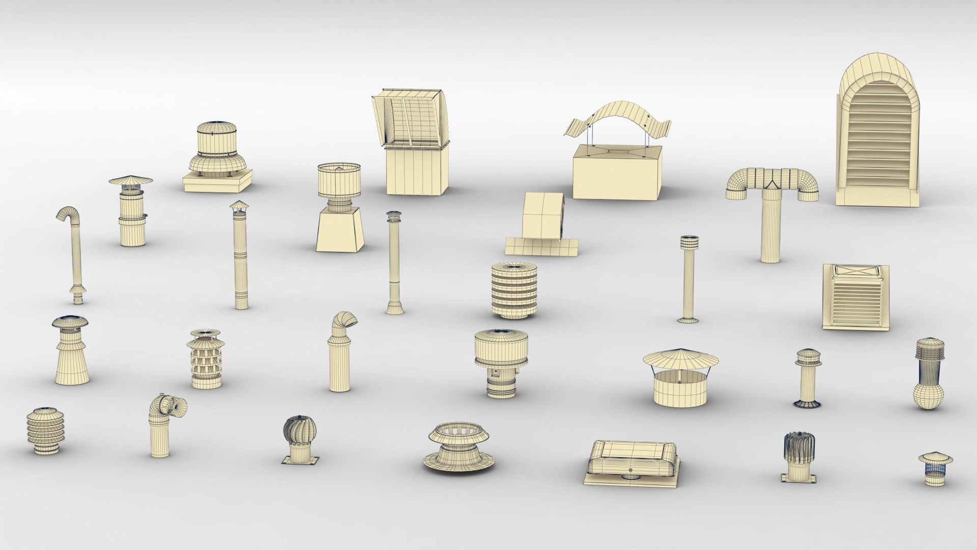 Roof Vent Set 01 Low-poly 3D model_3