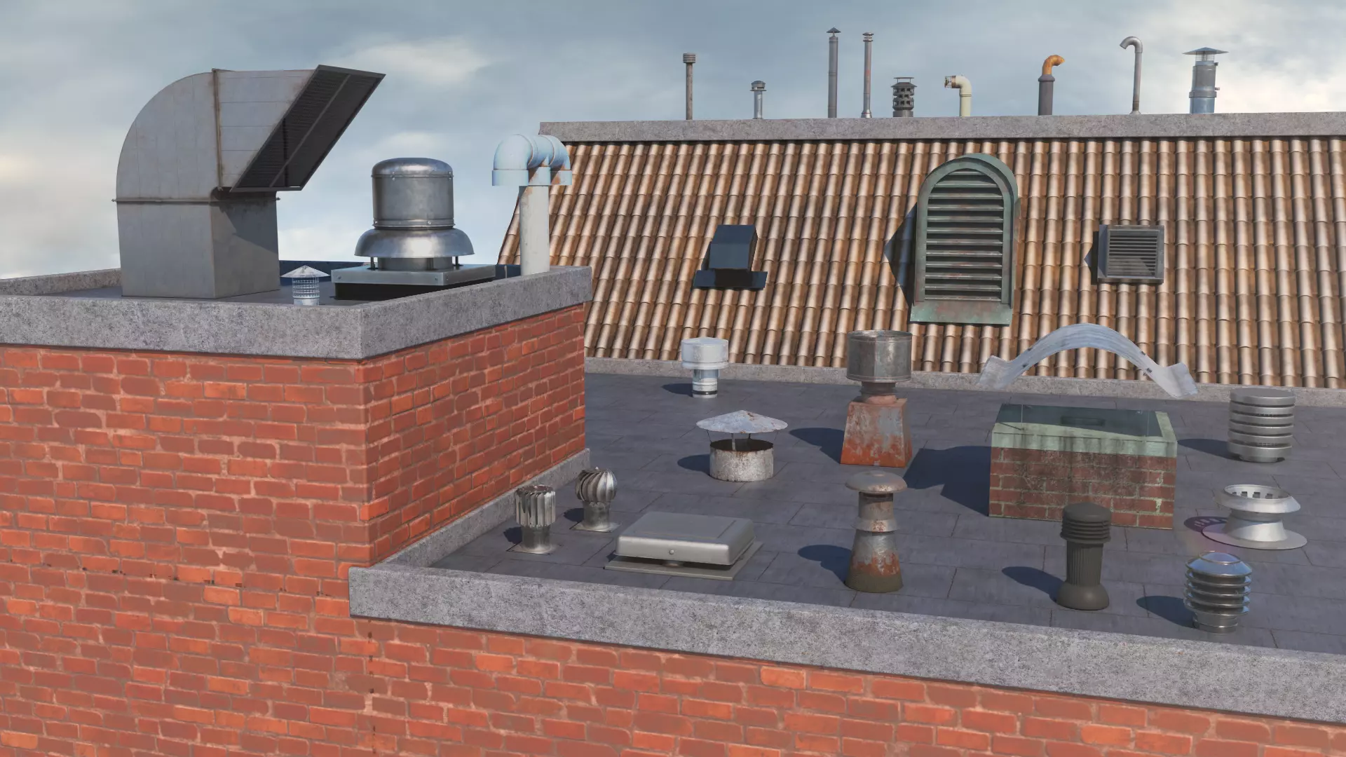 Roof Vent Set 01 Low-poly 3D model_0