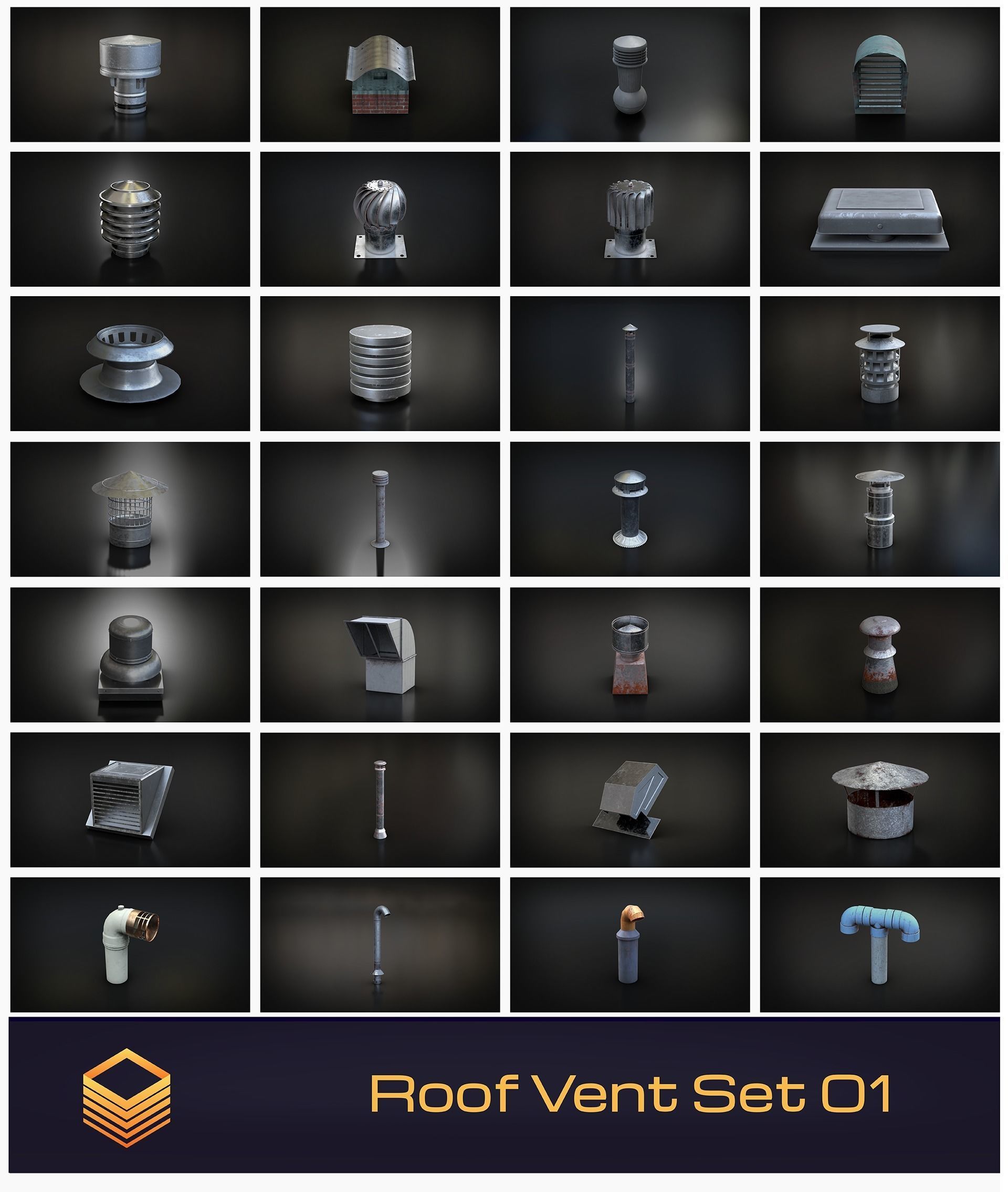 Roof Vent Set 01 Low-poly 3D model_1