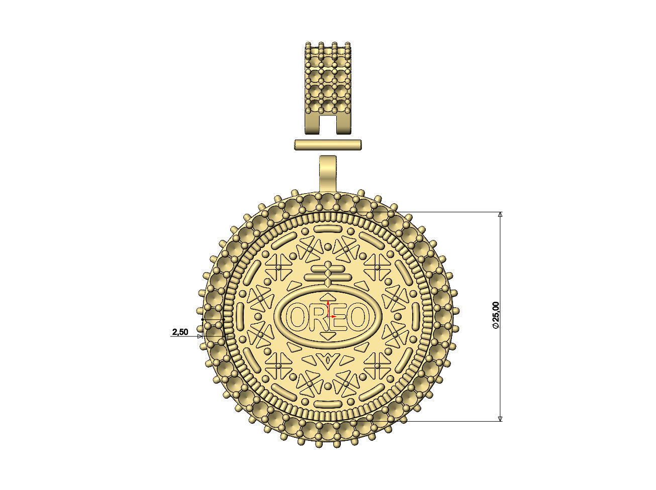 Diamond Oreo cookie coin iced pendant with bail 3D print model_6
