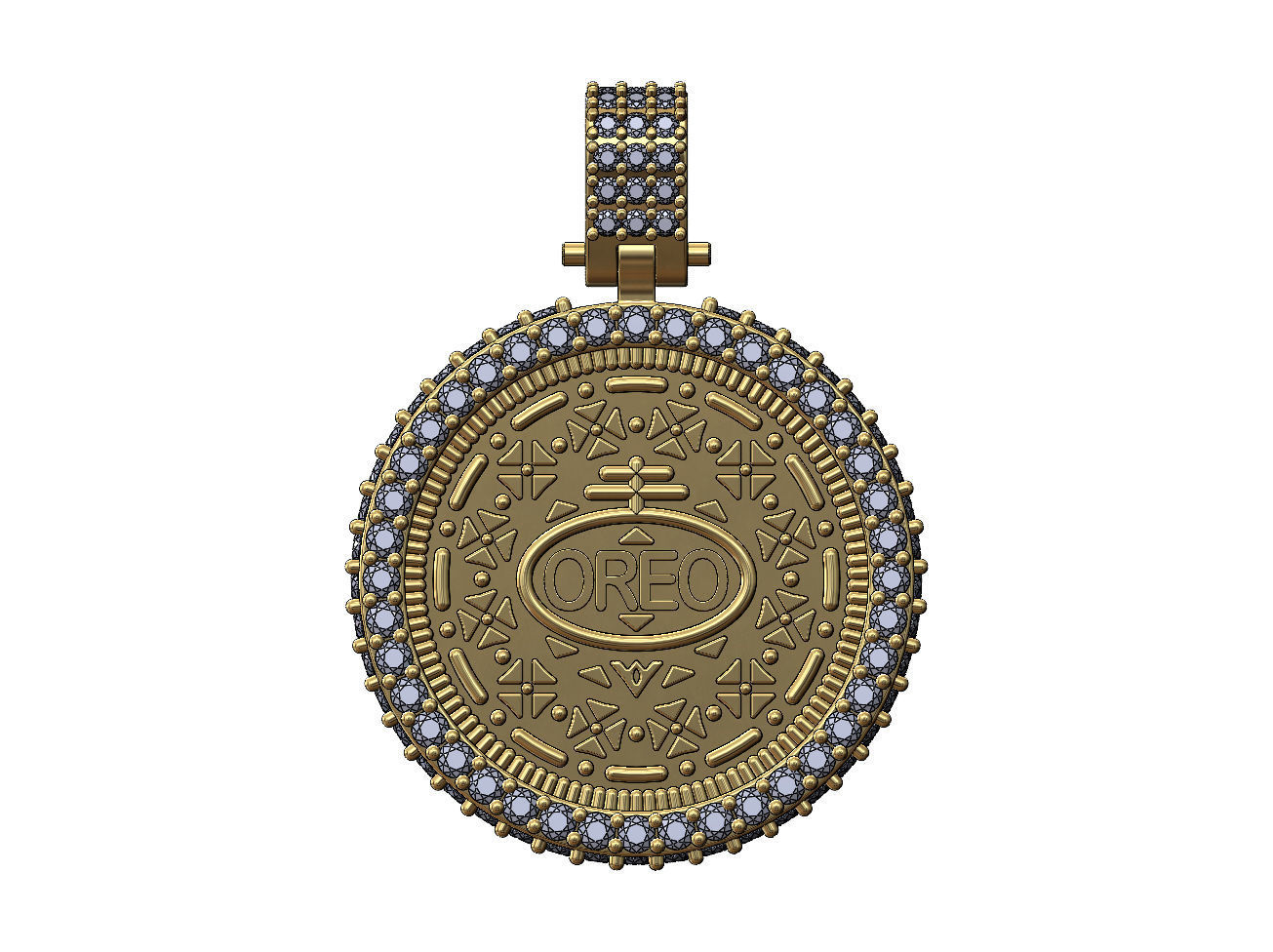 Diamond Oreo cookie coin iced pendant with bail 3D print model_1