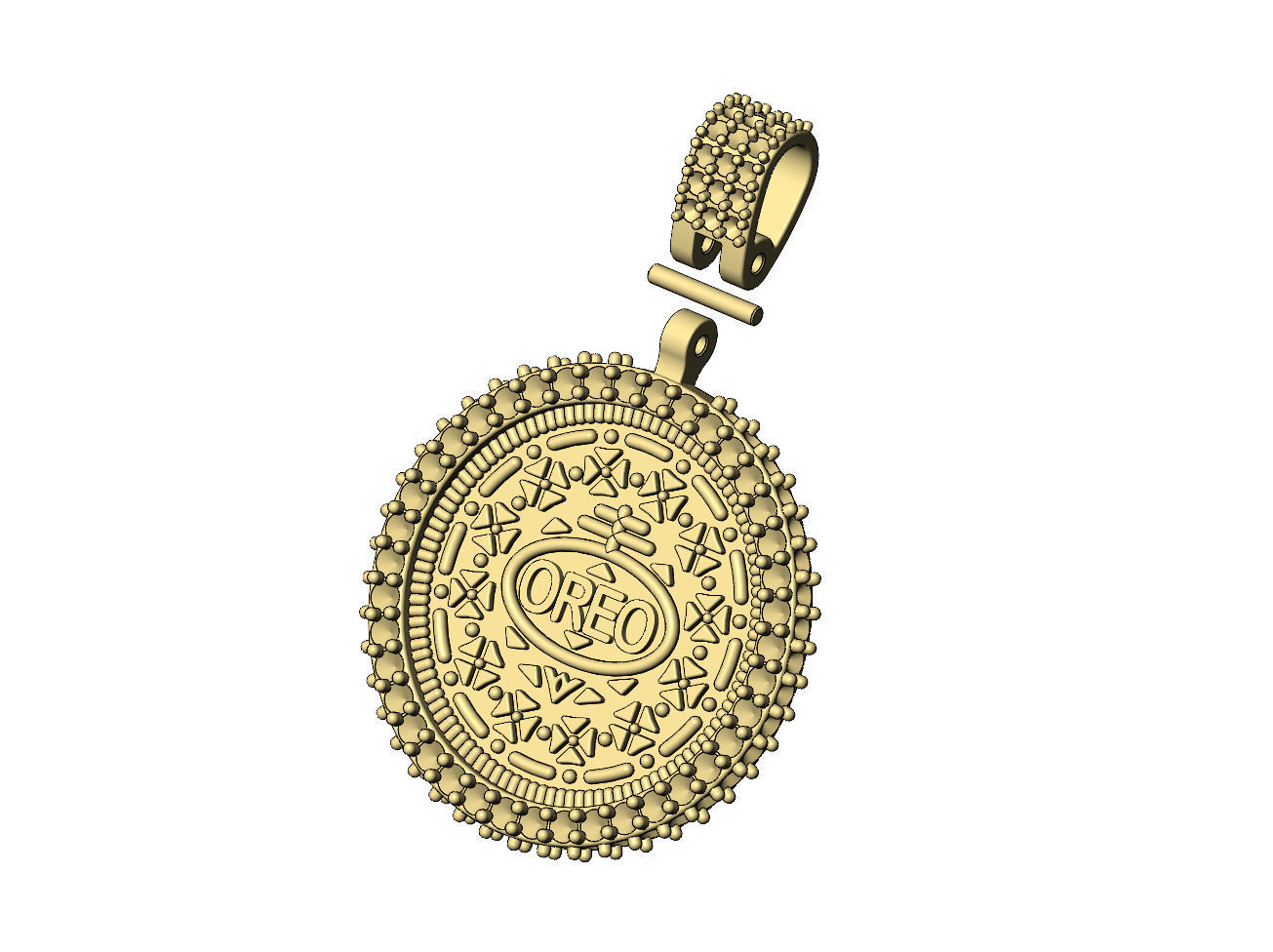 Diamond Oreo cookie coin iced pendant with bail 3D print model_5
