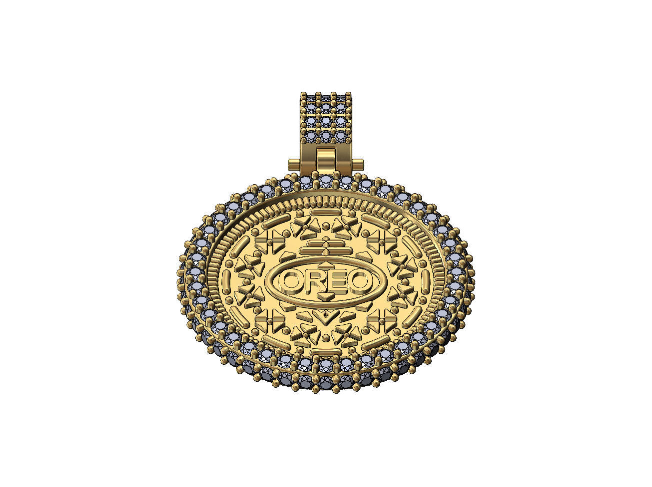 Diamond Oreo cookie coin iced pendant with bail 3D print model_2