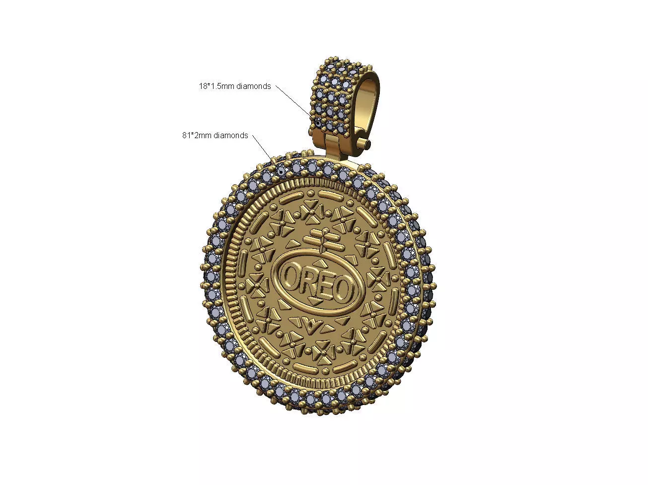 Diamond Oreo cookie coin iced pendant with bail 3D print model_0