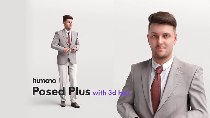 Humano standing and talking elegant in suit - 3d hair -1873-D 3D model