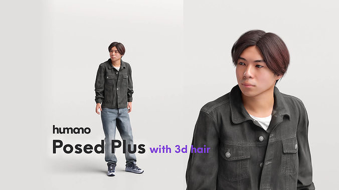 Humano standing and looking asian man - 3d hair -5224-E 3D model