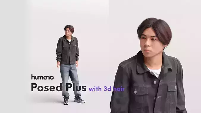 Humano standing and looking asian man - 3d hair -5224-E