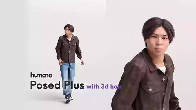 Humano walking asian man -  with 3d hair -5224-D