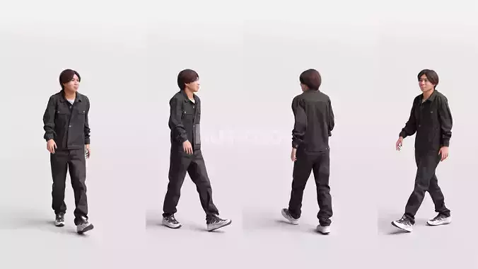 Asian man walking by Humano - with 3d hair -5224-C