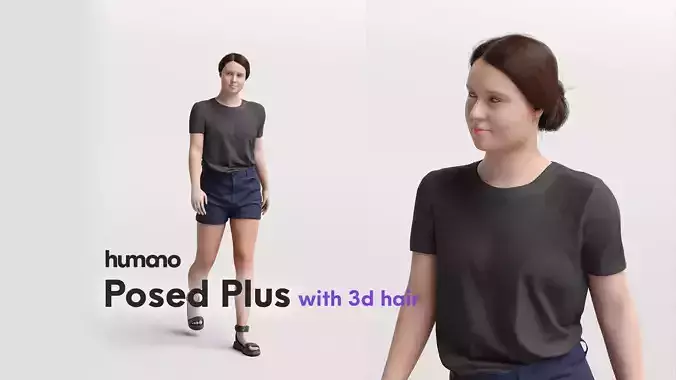 Humano standing and talking woman in shorts - 3d hair -3497-E
