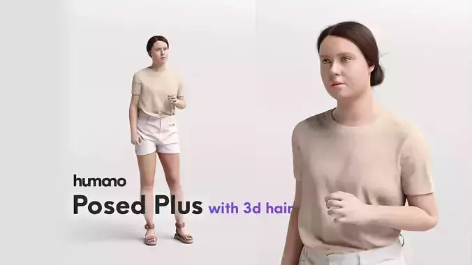 Humano standing and talking woman in shorts -  3d hair -3497-C
