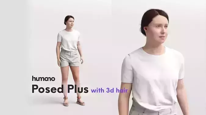 Humano standing and talking woman in shorts -  3d hair -3497-B