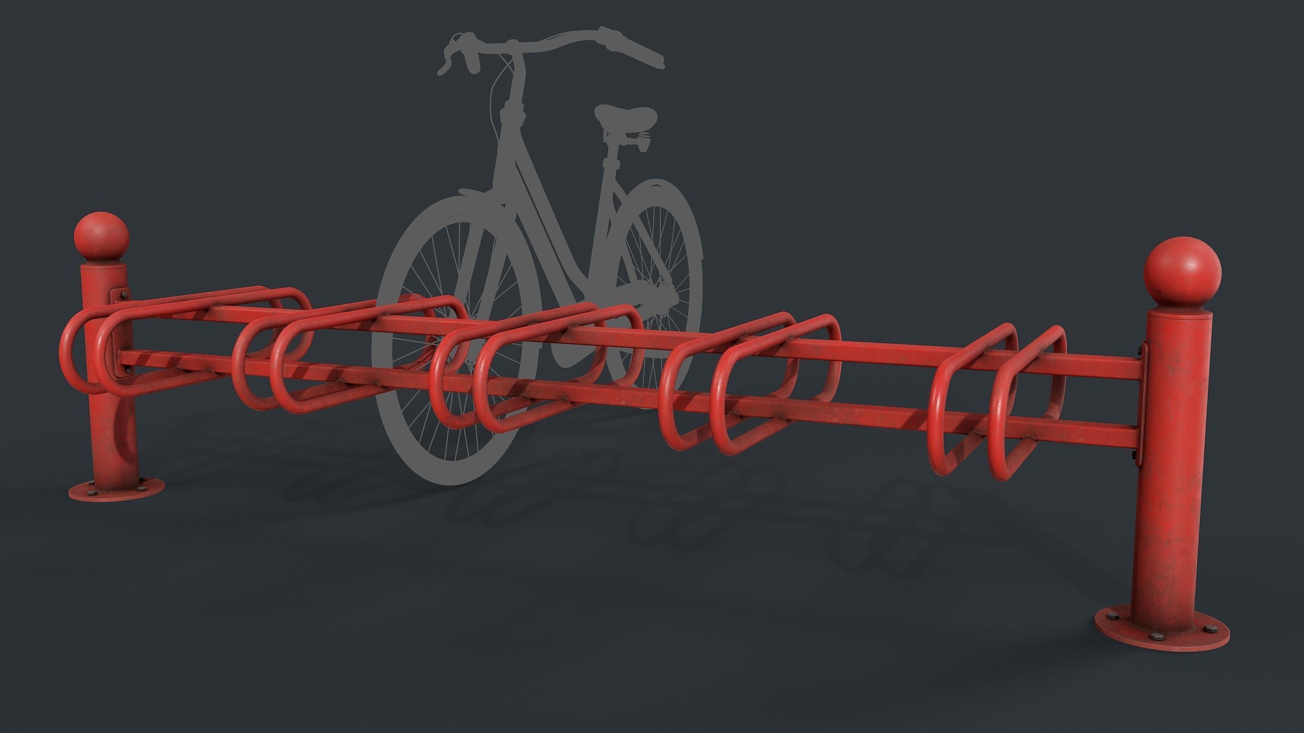 Bike Rack 10 PBR Game Ready Low-poly 3D model_3