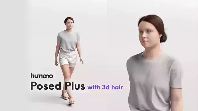 Humano walking woman in shorts - summer - with 3d hair -3497-A