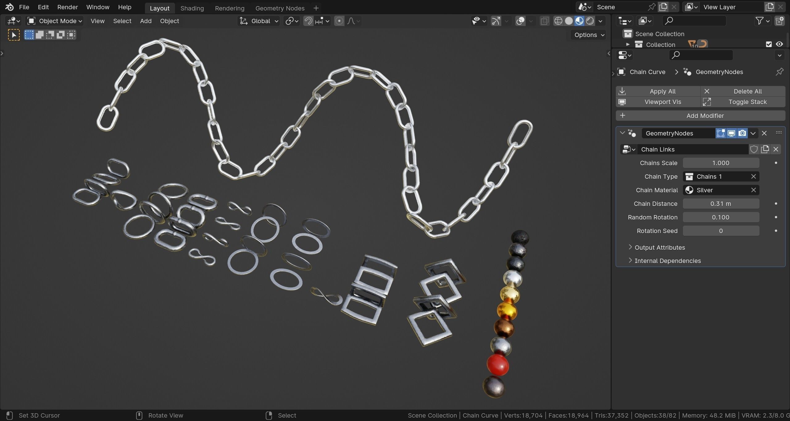 Customizable Chain Links - Geometry Nodes - Blender 3D model_9