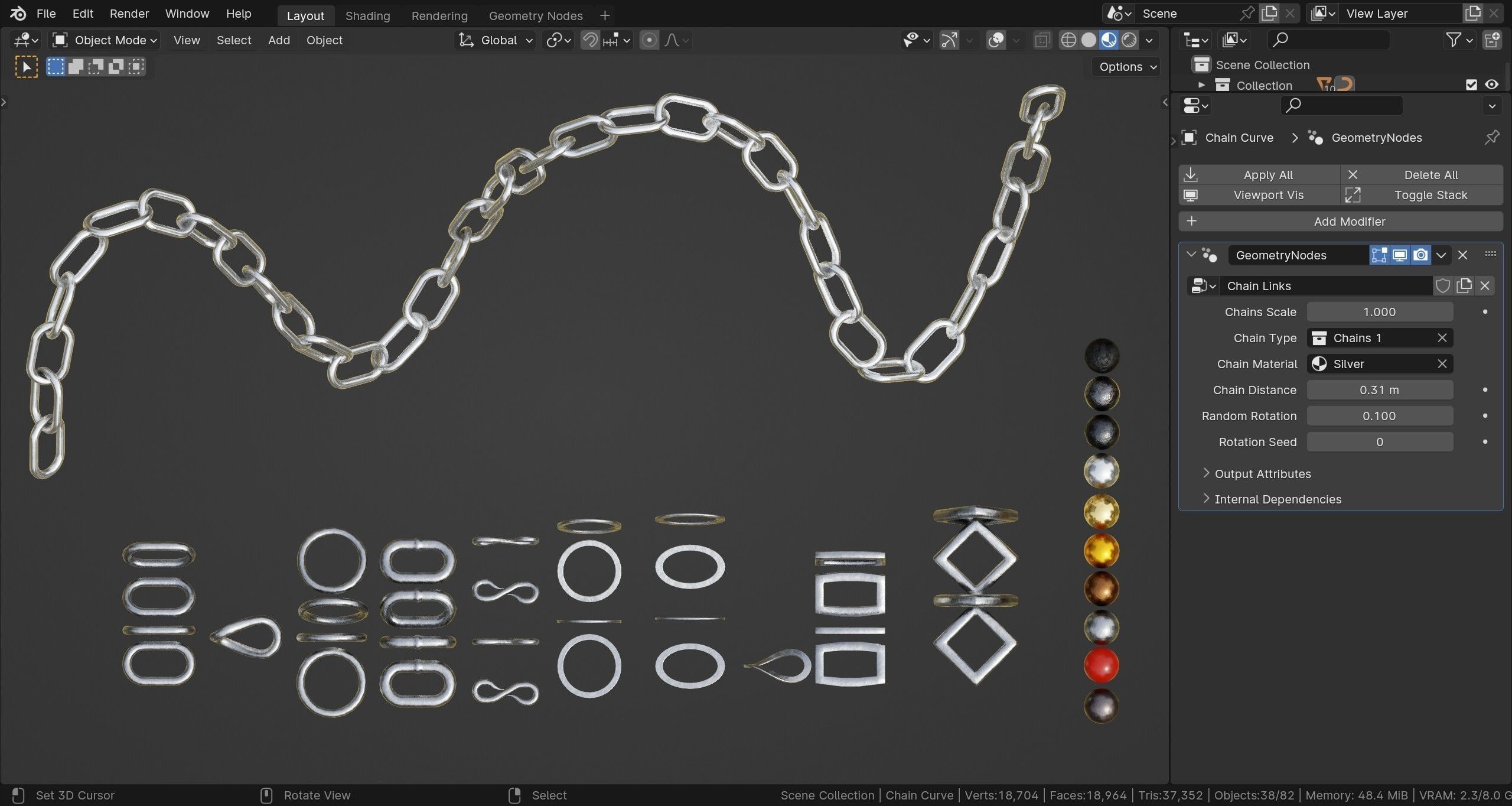 Customizable Chain Links - Geometry Nodes - Blender 3D model_11