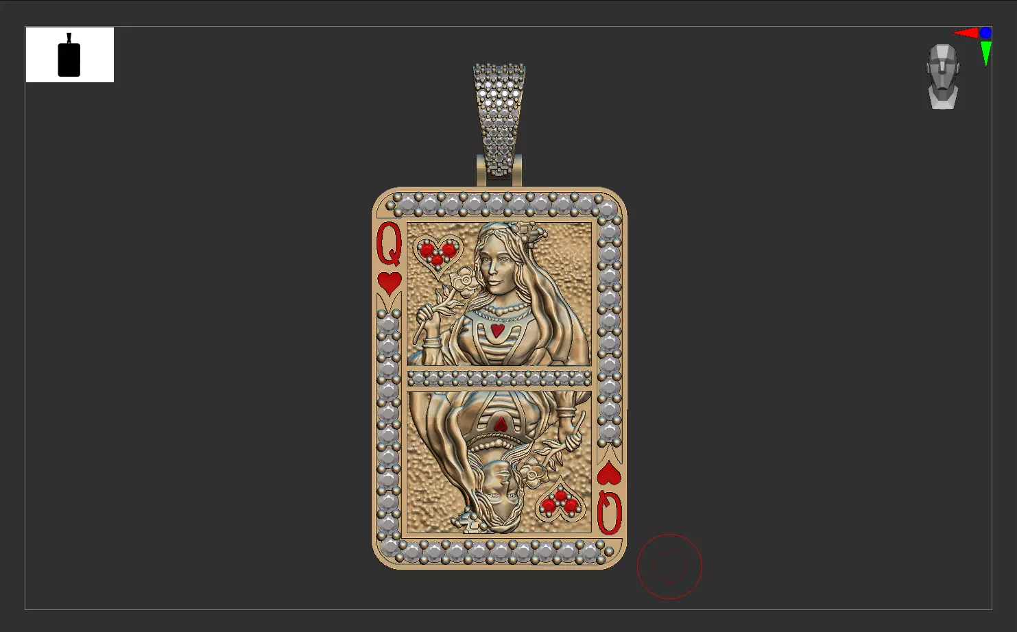 Queen Card Diamond Pendent 3D print model 3D print model_0